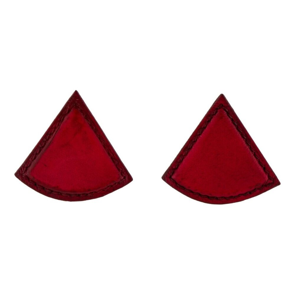 Hermès Red Calf Leather Triangle Clip-On Earrings 18K Gold-Plated Made in France - Picture 2 of 4
